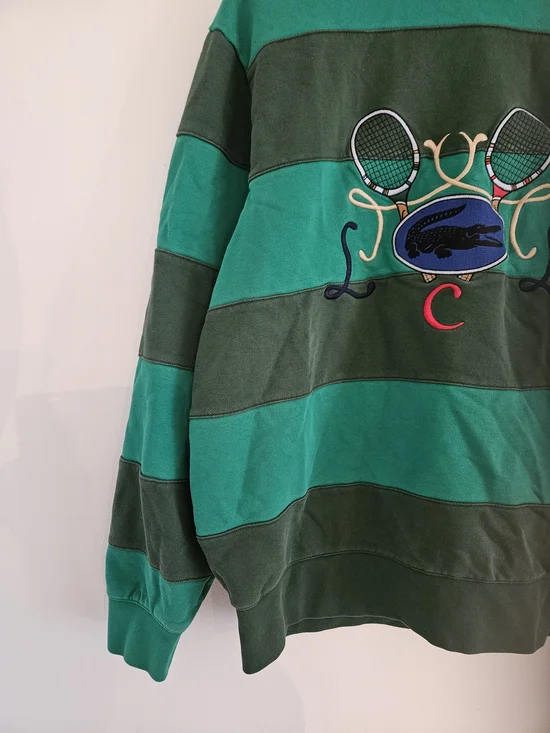 Lacoste Tennis Design Striped Crewneck Sweatshirt Mens Extra Large Embroidered - Picture 3 of 8